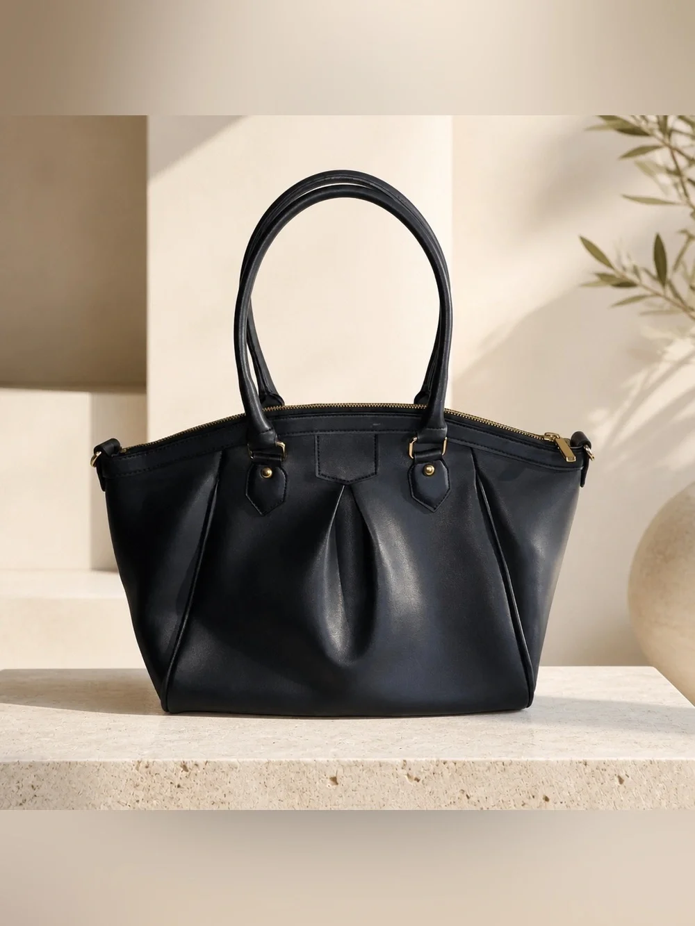 Gunas New York Vegan Leather Handbag Madison Satchel Purse Structured 2 Handled
